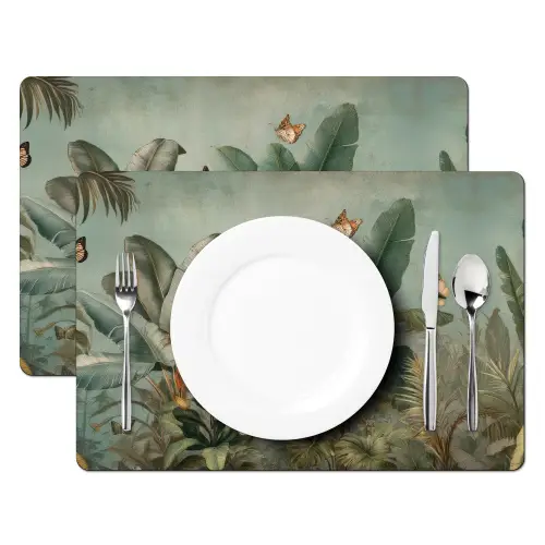 Tropisch bladerdek - Vlinders - groen - Bruin Placemat vinyl groot -zzsfeer2_Kitchenyeah-website