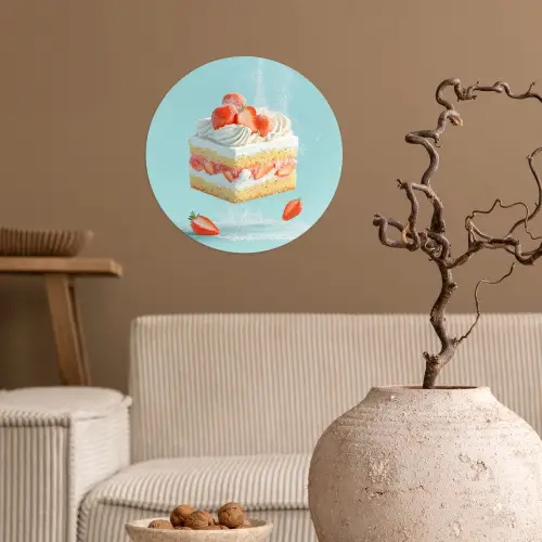 Slagroom - Taart - Blauw - Eten Wandcirkel behangsticker klein -sfeer1