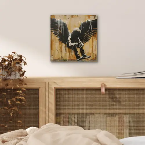 Graffiti - Kunst - Vleugels - Street art - Banksy aluminium wit klein -sfeer3
