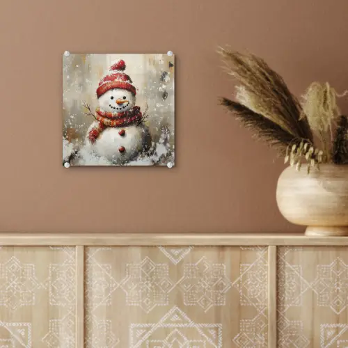 Sneeuwpop - Winter - Sneeuw - Beige plexiglas 5mm klein -sfeer5