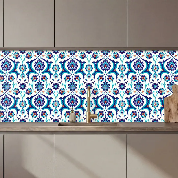 Bloemen - Patronen - Blauw keuken achterwand 2 middel 871 zz_3dshopping