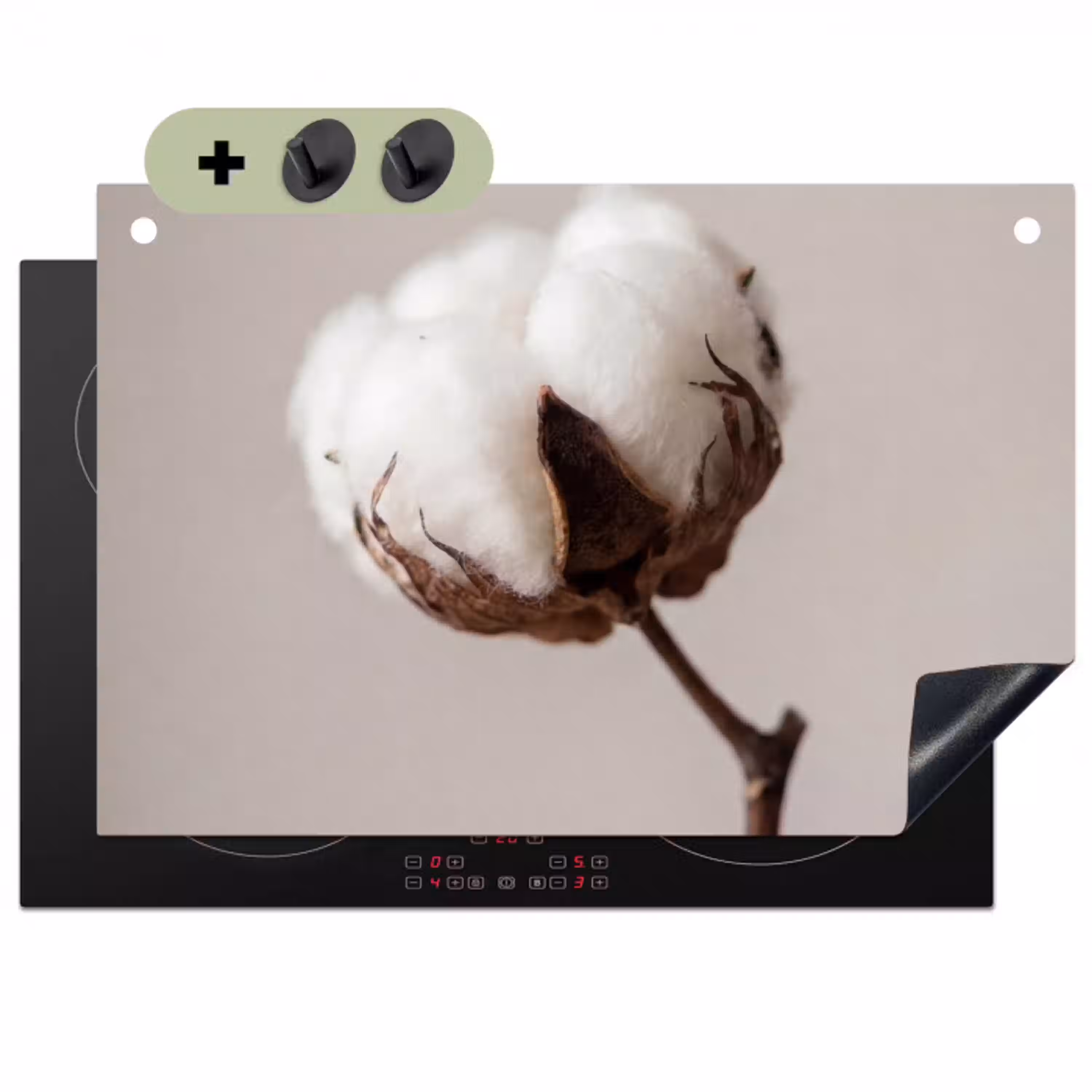 Katoenbol - Minimalistisch - Wit Inductie beschemer met haakjes klein -3d