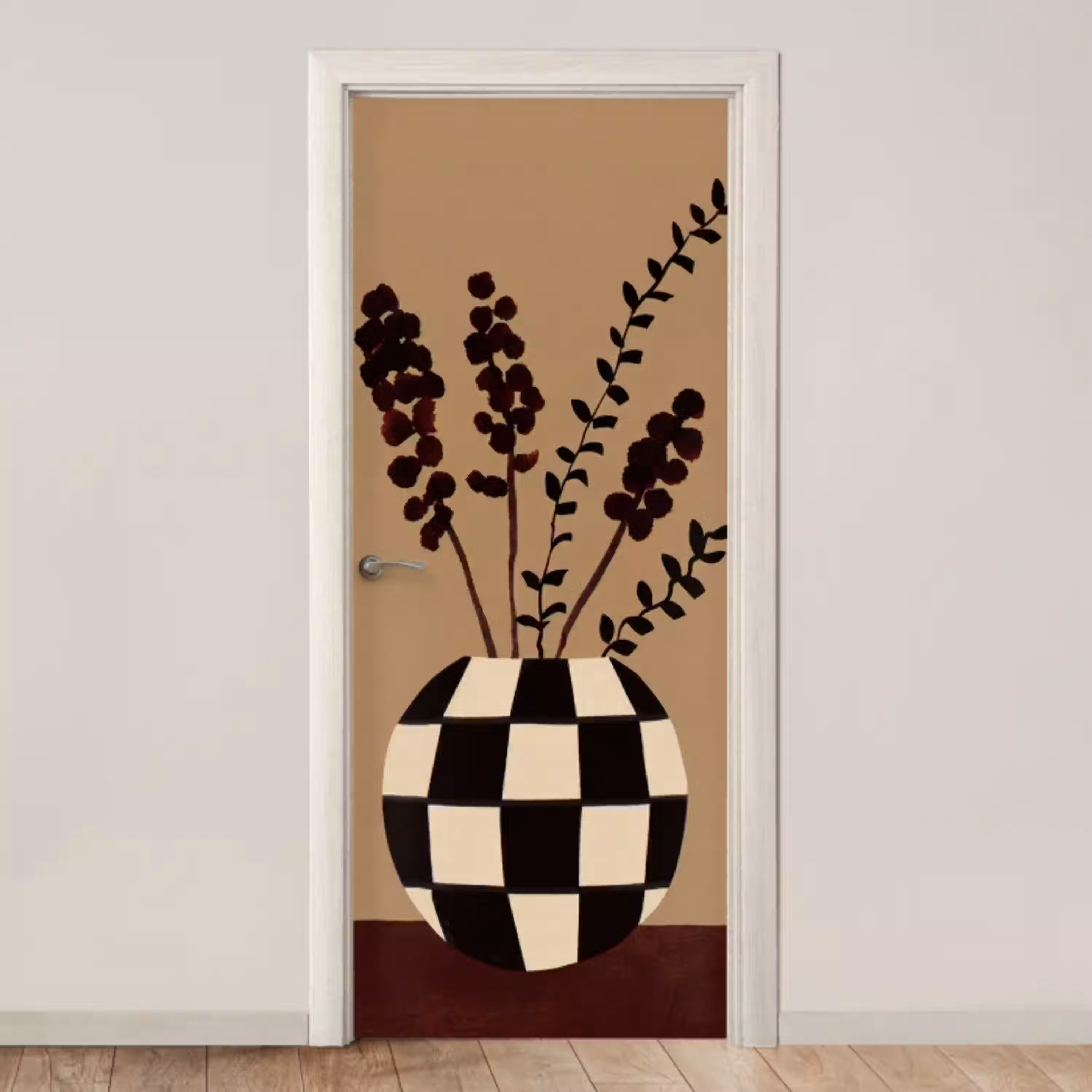 Minimalistisch - Vaas - Bloemen - Bruin deurposter klein -3d_beige