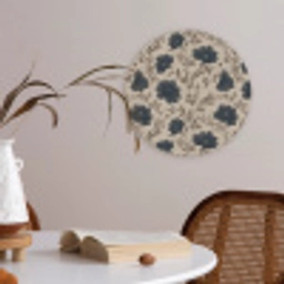 Motief - Bloemen - Zwart - Beige Akoestische PET Vilt - Rond klein 838 -sfeer3