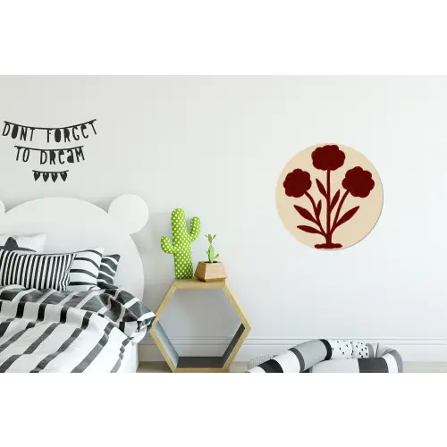 Bloemen - Bladeren - Rood - Minimalistisch Wandcirkel aluminium klein -kinderkamer