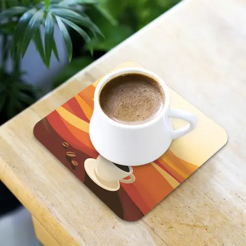Koffie - Landschap - Oranje - Koffiebonen onderzetter kurk middel -sfeer5