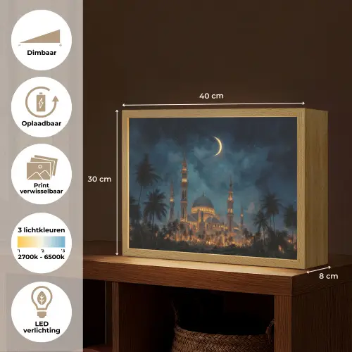 Sterrenhemel - Maan - Palmbomen - Moskee Light Box met batterij (Wandlamp) middel -USP_websiteoverzichtNL