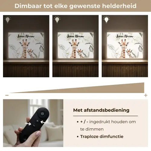 Giraffe - Bladeren - Kinderen - Dieren - Jungle Light Box met batterij (Wandlamp kind) middel -USP_dimbaarNL