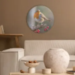 Roodborst - Tak - Bessen - Natuur Akoestische PET Vilt - Rond klein -sfeer1