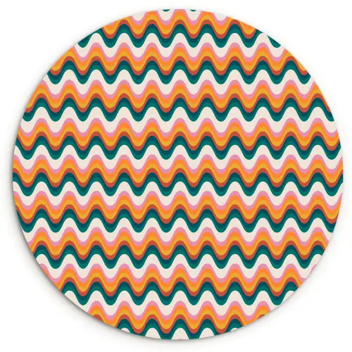 Retro - Disco - Golven - Kleur Wandcirkel kunststof plaat 5mm dik klein 188 -3d