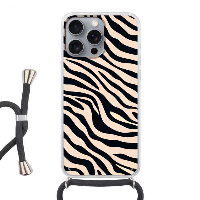 Zebraprint - Dynamisch - Roze Hoesje iPhone 16 Pro Max met koord klein -3d