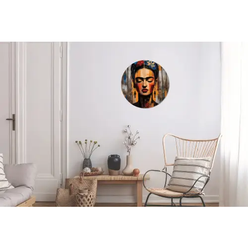 Portret - Vrouw - Bloemen Wandcirkel aluminium klein -woonkamer