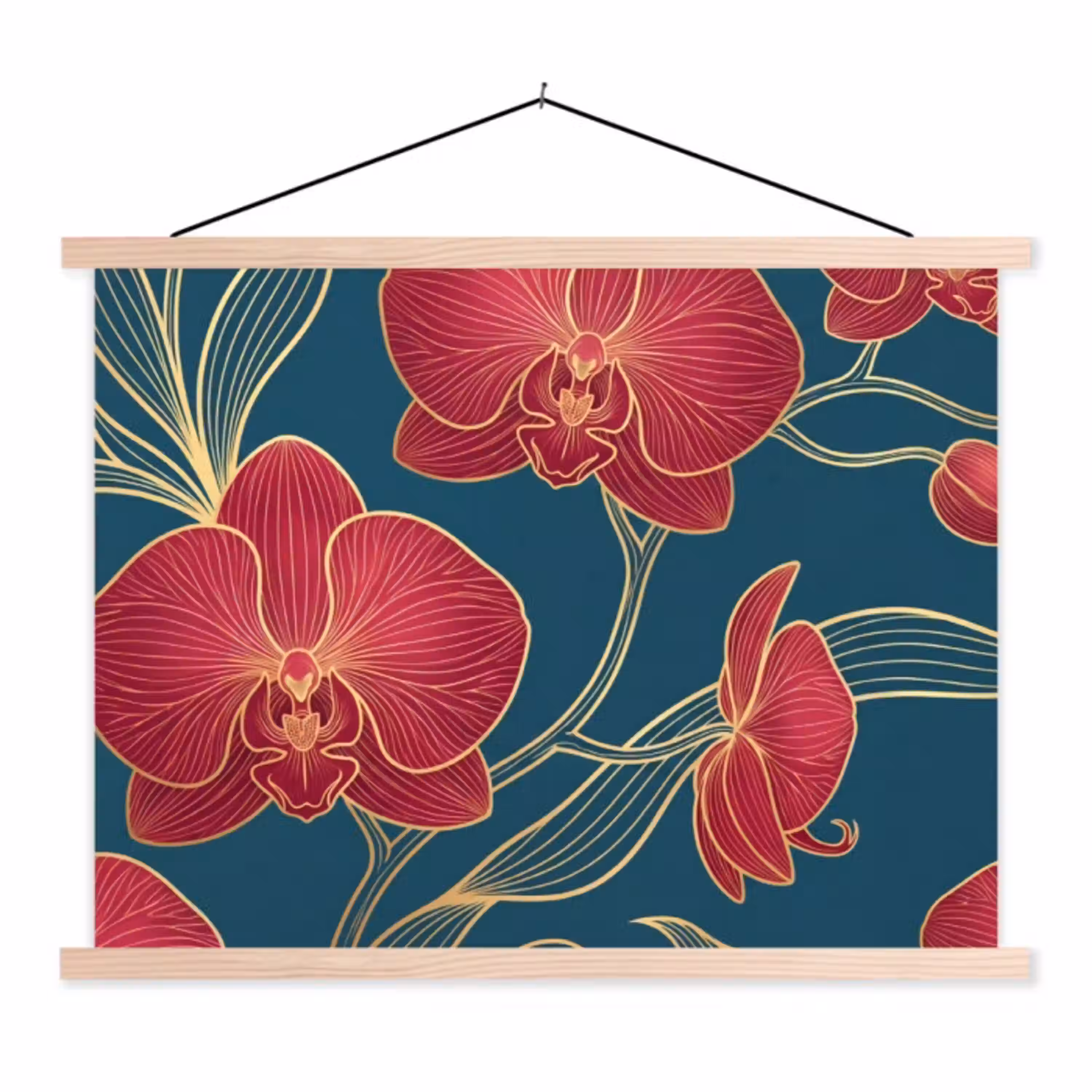 Bloemen - Rood - Goud textielposter latten blank klein -3d