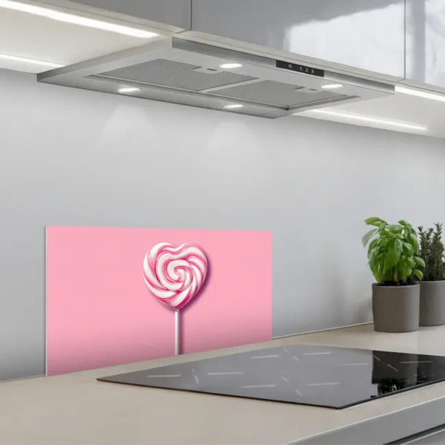 Snoep - Lolly - Hart- Roze keuken achterwand spatscherm klein -3d_schuin