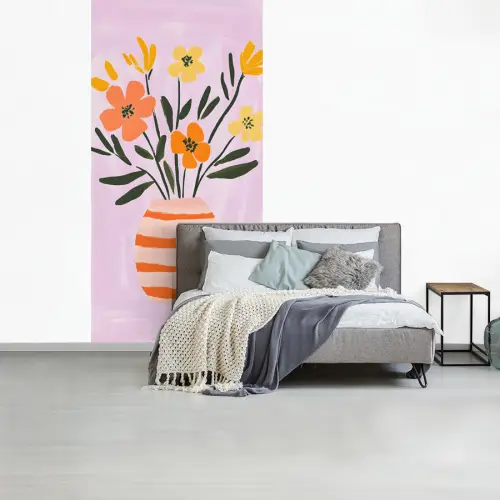 Vaas - Gestreept - Bloemen - Oranje fotobehang vinyl groot -slaapkamer