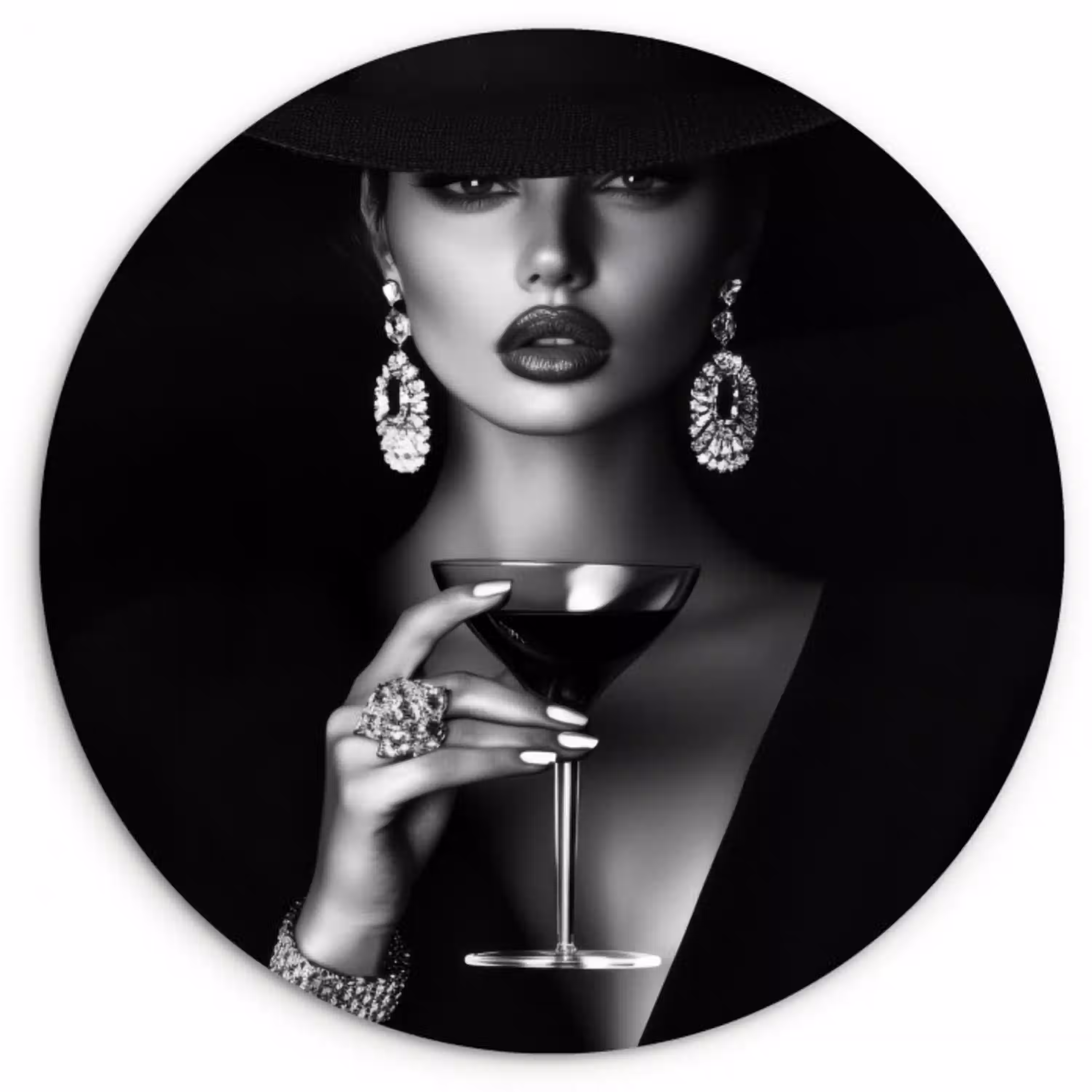 Vrouw - Cocktail - Chic Wandcirkel kunststof plaat 5mm dik klein -3d