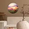 Bloemen - Roze - Zonsondergang - Natuur - Weide - Horizon Wandcirkel behangsticker klein -sfeer1