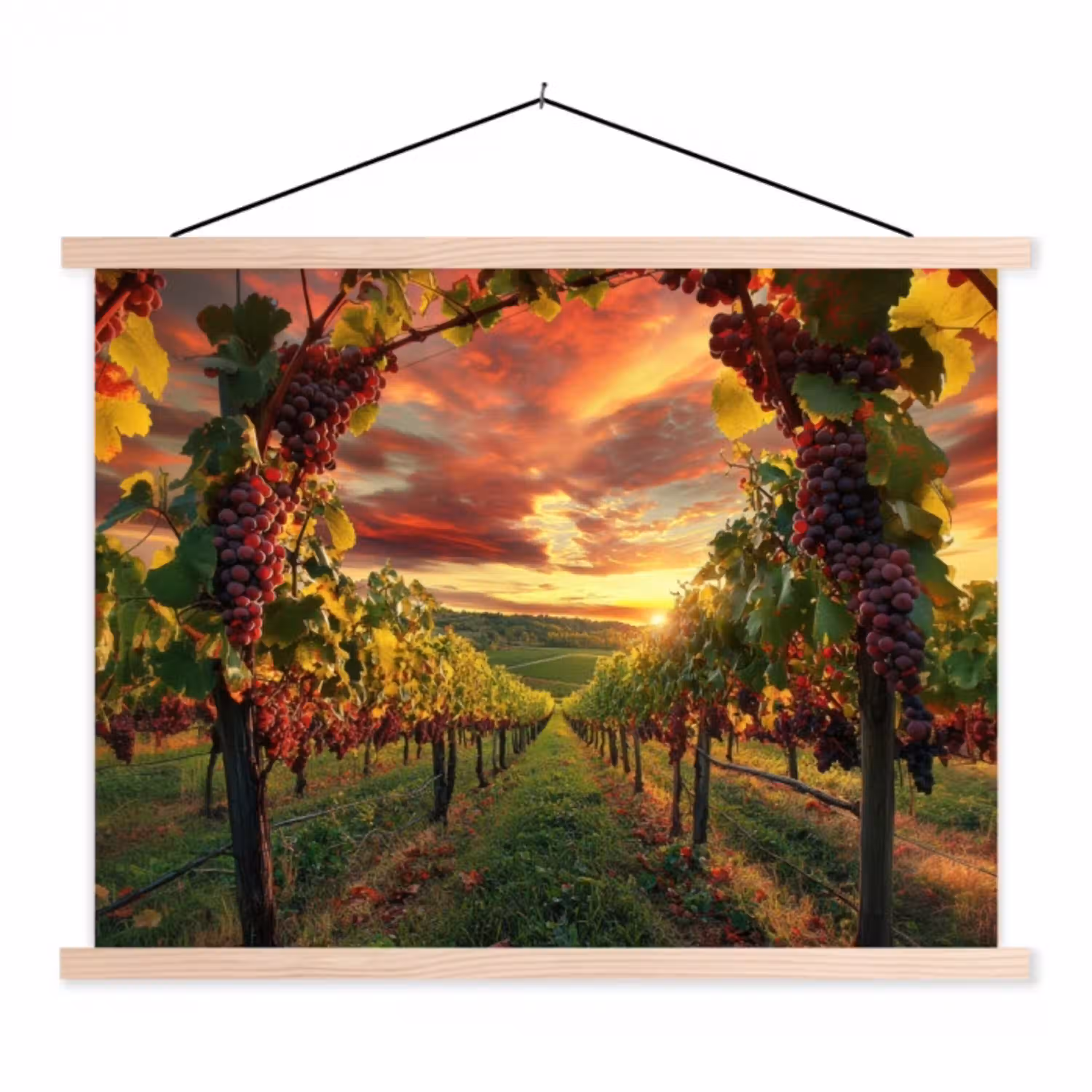 Wijngaard - Druiven - Zonsondergang textielposter latten blank klein -3d