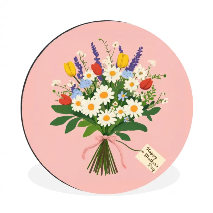 Bloemen - Lint - Kaartje Wandcirkel aluminium klein -3d