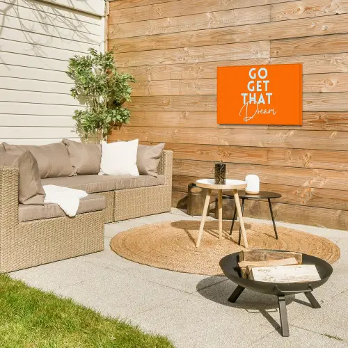 Oranje - Blauw - Go get that dream Tuinposter op houten frame 2 cm dik klein -sfeer2