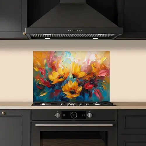 Bloemen - Dahlia - Kunst - Oranje - Watercolor keuken achterwand spatscherm klein -sfeer1