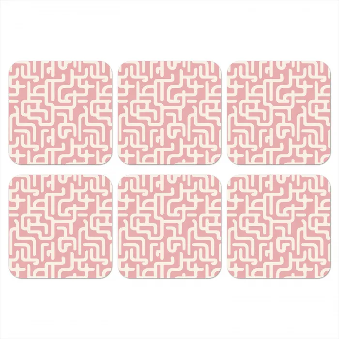 Doolhofpatroon - Roze - Wit - Abstract onderzetter kurk middel 366 -3d