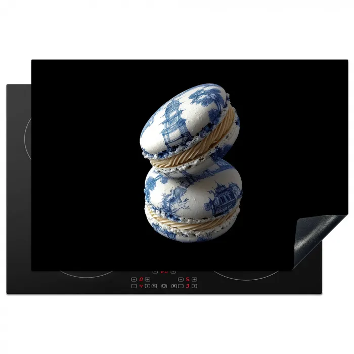 Eten - Macarons - Delfts blauw - Koekjes Inductie beschermer vinyl 3mm klein -3d
