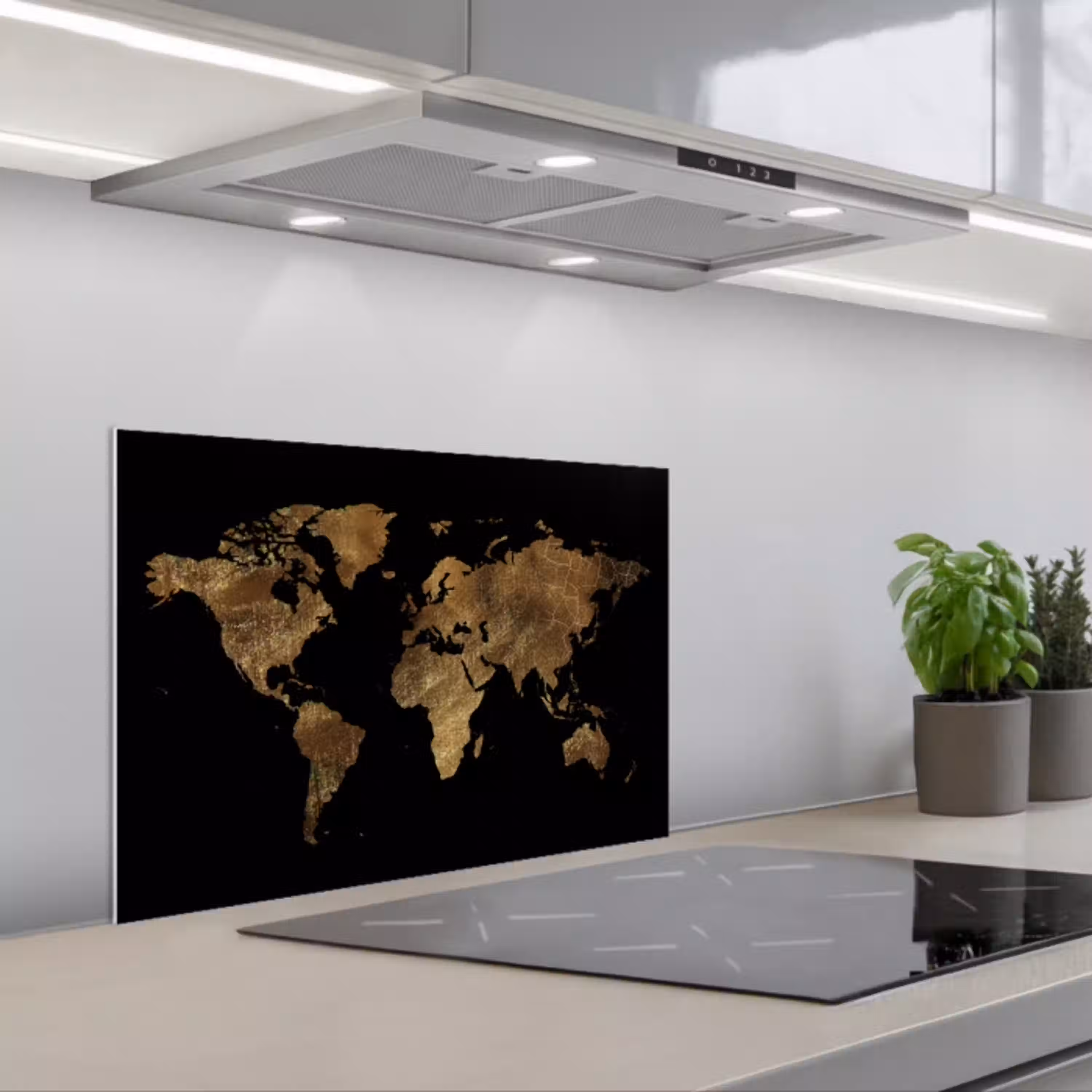 Wereldkaart - Goud - Luxe - Aarde - Zwart keuken achterwand spatscherm klein -3d_schuin