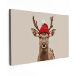 Hert - Kerst - Muts - Dieren - Winter - Grappig Tuinposter op houten frame 2 cm dik klein -3d