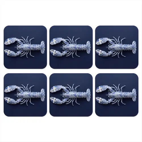 Kreeft - Porselein - Delfts - Blauw onderzetter kurk middel -3d