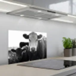 Koeien - Zwart - Wit keuken achterwand spatscherm klein -3d_schuin