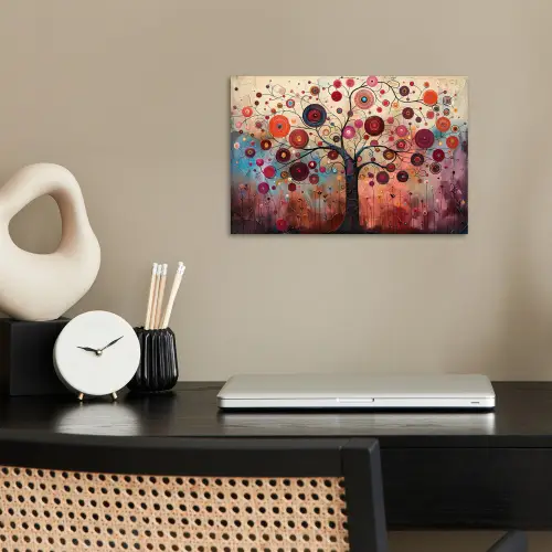 Levensboom - Bloemen - Roze - Hippie - Kunst poster papier klein -sfeer1