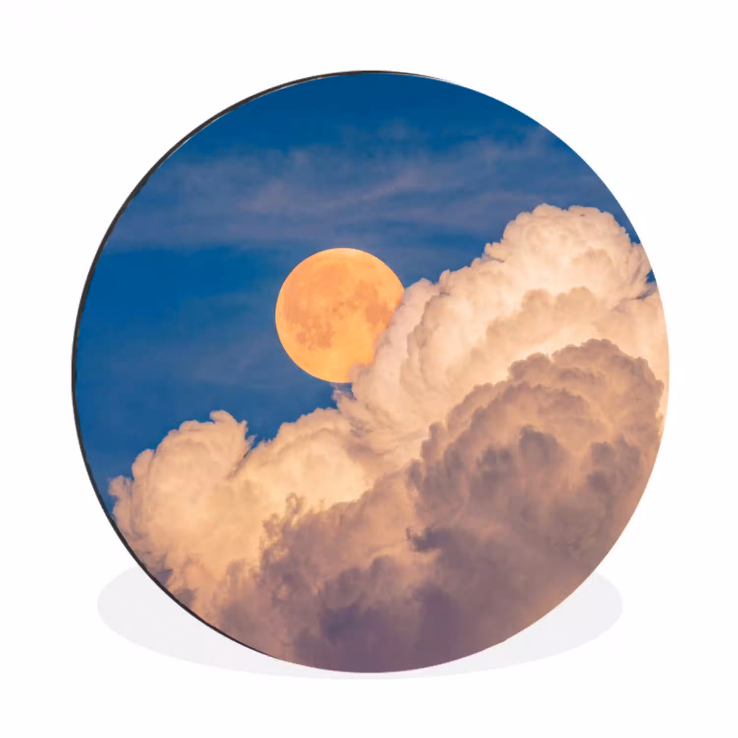 Maan - Wolken - Natuur - Oranje Wandcirkel aluminium klein -3d