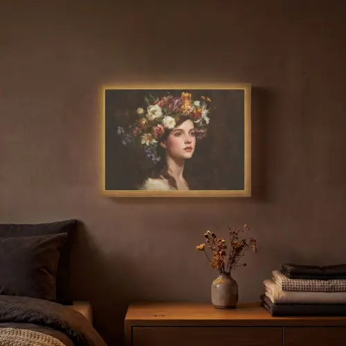 Portret - Vrouw - Bloemen Light Box met batterij (Wandlamp) middel -sfeer4