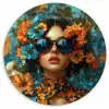 Vrouw - Bloemen - Oranje - Blauw - Modern Wandcirkel plexiglas klein -3d