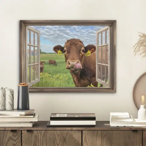 Doorkijk - Koe - Weiland - Landschap - Dieren PET vilt klein -sfeer1