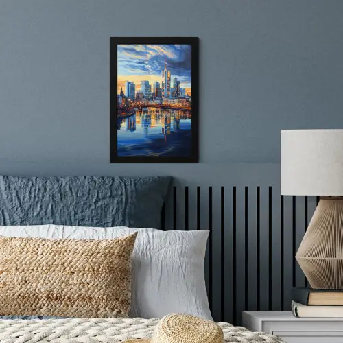 Zonsondergang Frankfurt - Stad - Skyline - Water fotolijst zwart zonder passe partout klein -sfeer3