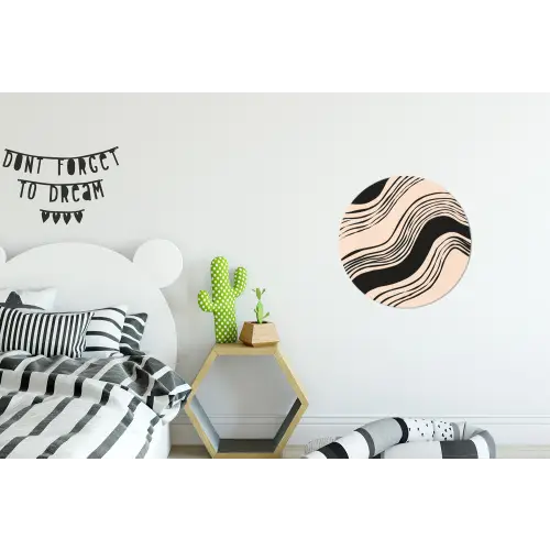Golven - Zwart - Zandkleur Wandcirkel aluminium klein -kinderkamer