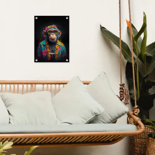 Chimpansee met Hawaii blouse tuinposter los doek klein -sfeer7