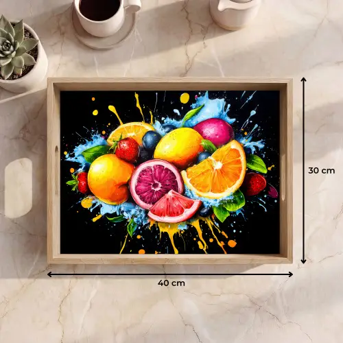 Fruit - Graffiti - Kleurrijk - Sinaasappel - Aardbei - Abstract Dienblad Rechthoek middel -USP_Formaat