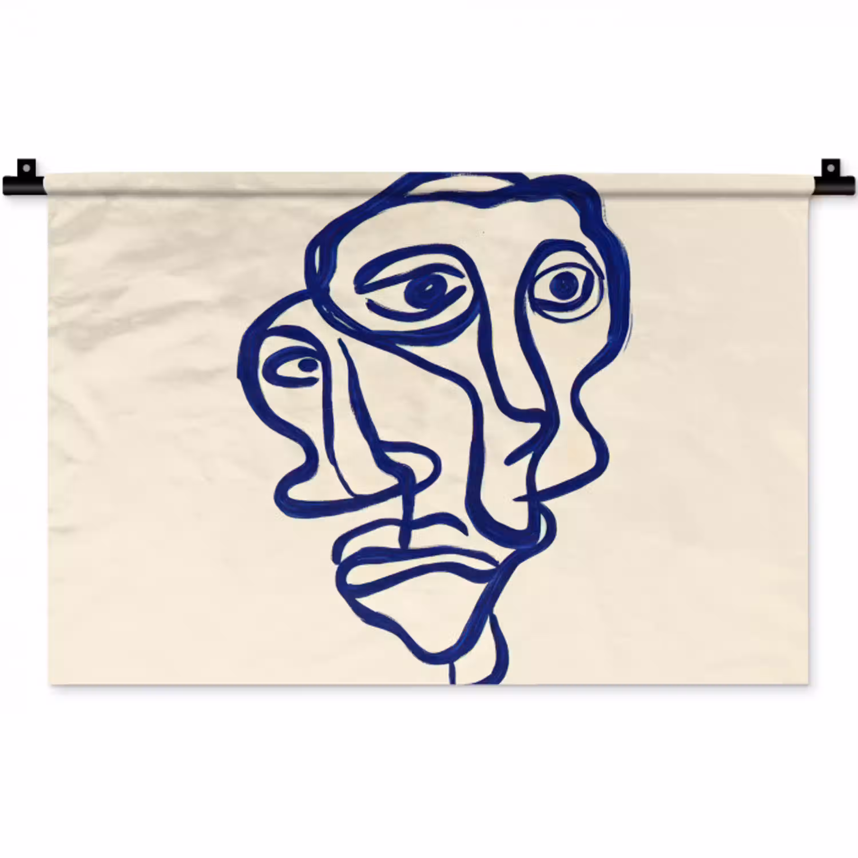 Lijntekening - Overlappende gezichten - Donkerblauw Wandkleed katoen klein -zz3d