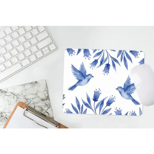 Modern - Vogels - Delfts - Blauw muismat rubber klein -witbureau
