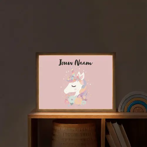 Eenhoorn - Roze - Bloemen Light Box met batterij (Wandlamp kind) middel -sfeer1_kind