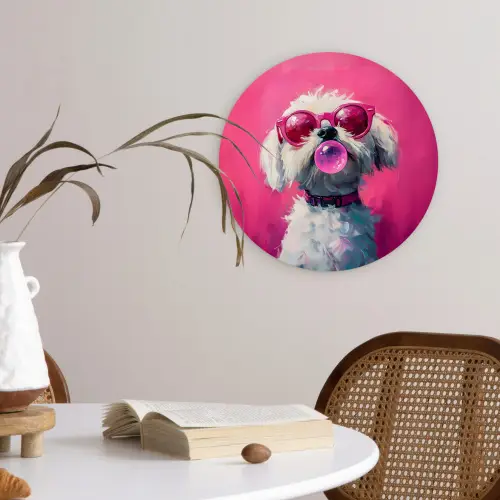 Pink - Hond - Bubbel Wandcirkel plexiglas klein -sfeer4