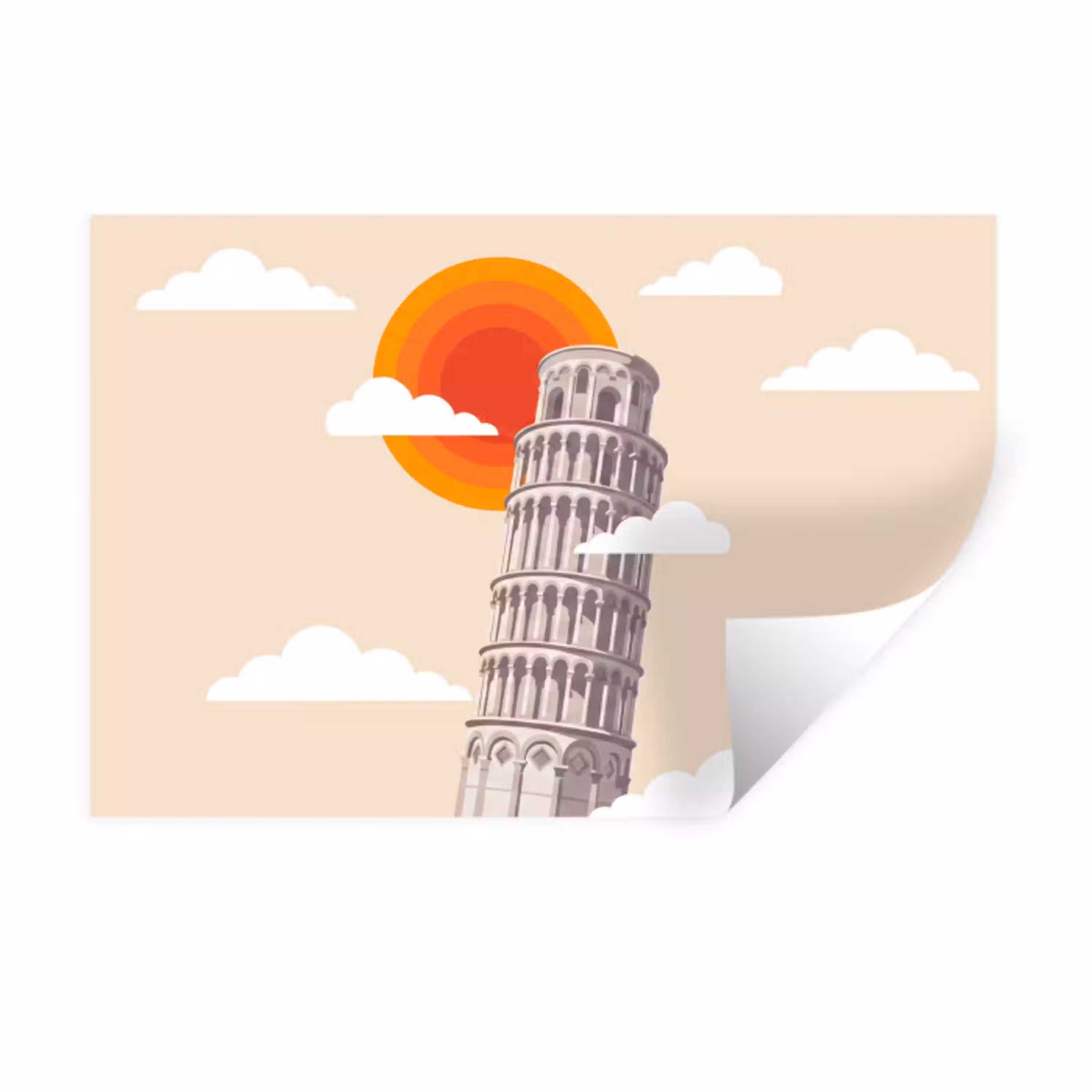 Toren - Pisa - Architectuur - Minimalistisch - Beige Muursticker klein -3d