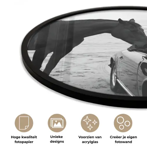 Paard - Auto - Zwart - Wit Fotolijst rond zonder passe partout klein -closeup_NL