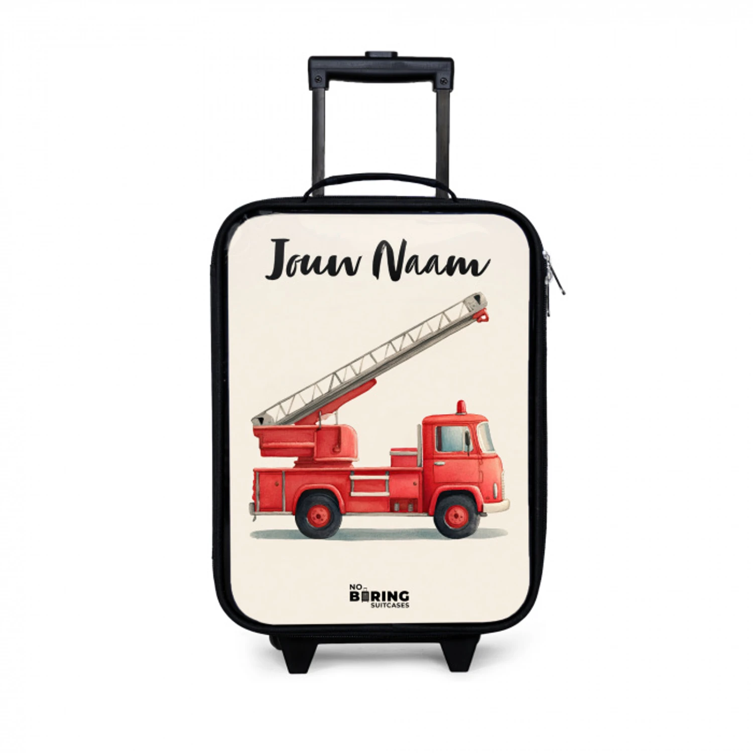Brandweerwagen - Getekend - Rood Kinderkoffer - Zwart klein -3d