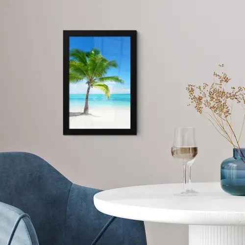 Palmboom - Strand - Zee - Zomer fotolijst zwart zonder passe partout klein -sfeer4