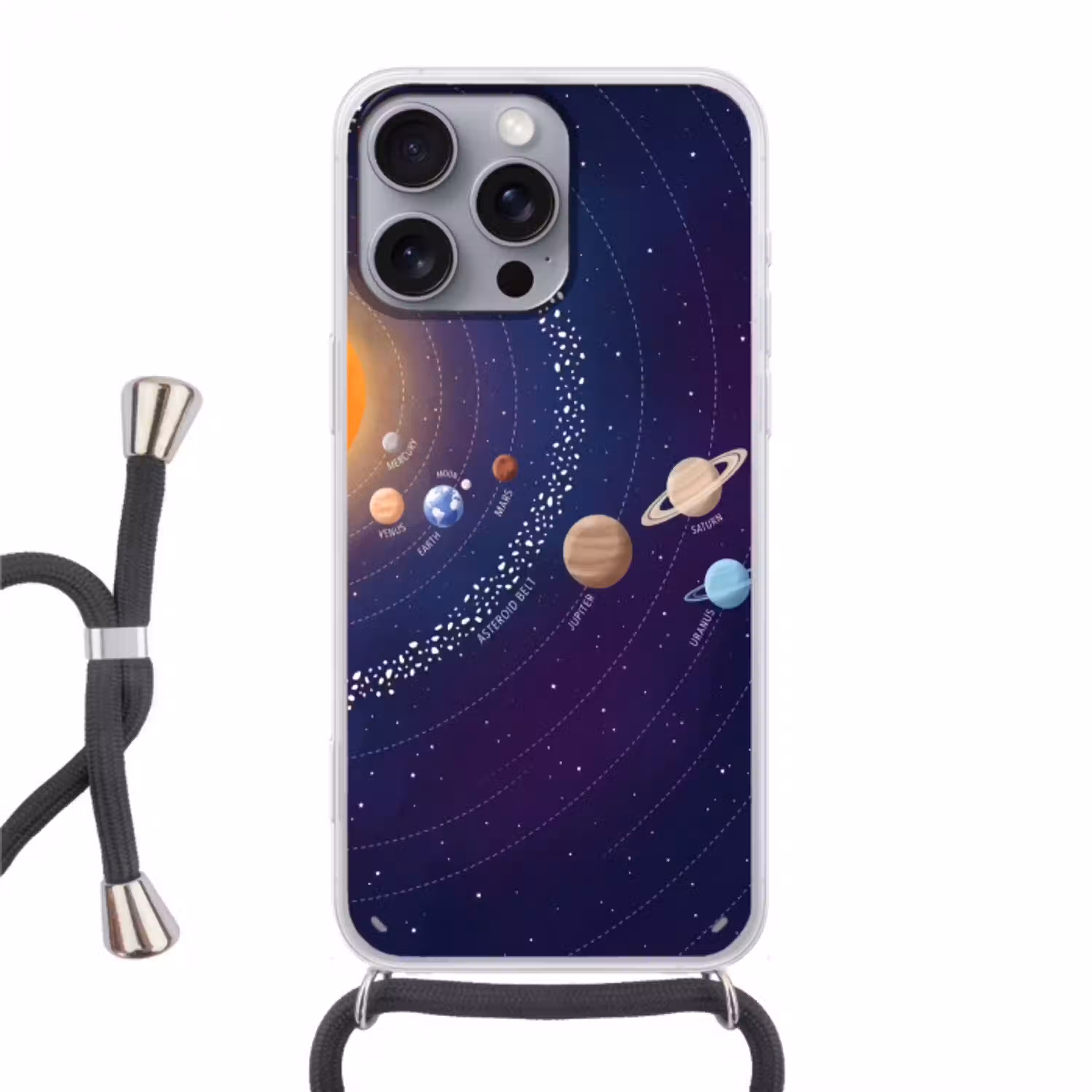 Planetenstelsel - Ruimte - Illustratie Hoesje iPhone 16 Pro Max met koord klein -3d