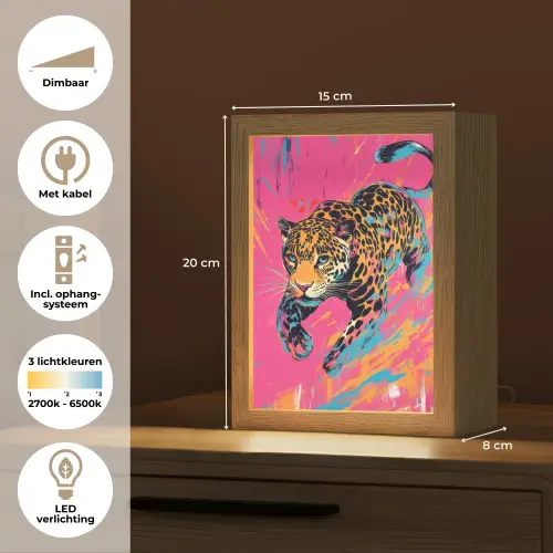 Luipaard - Roze - Oranje - Blauw - Verf Light Box met kabel (Tafellamp) klein -USP_NL